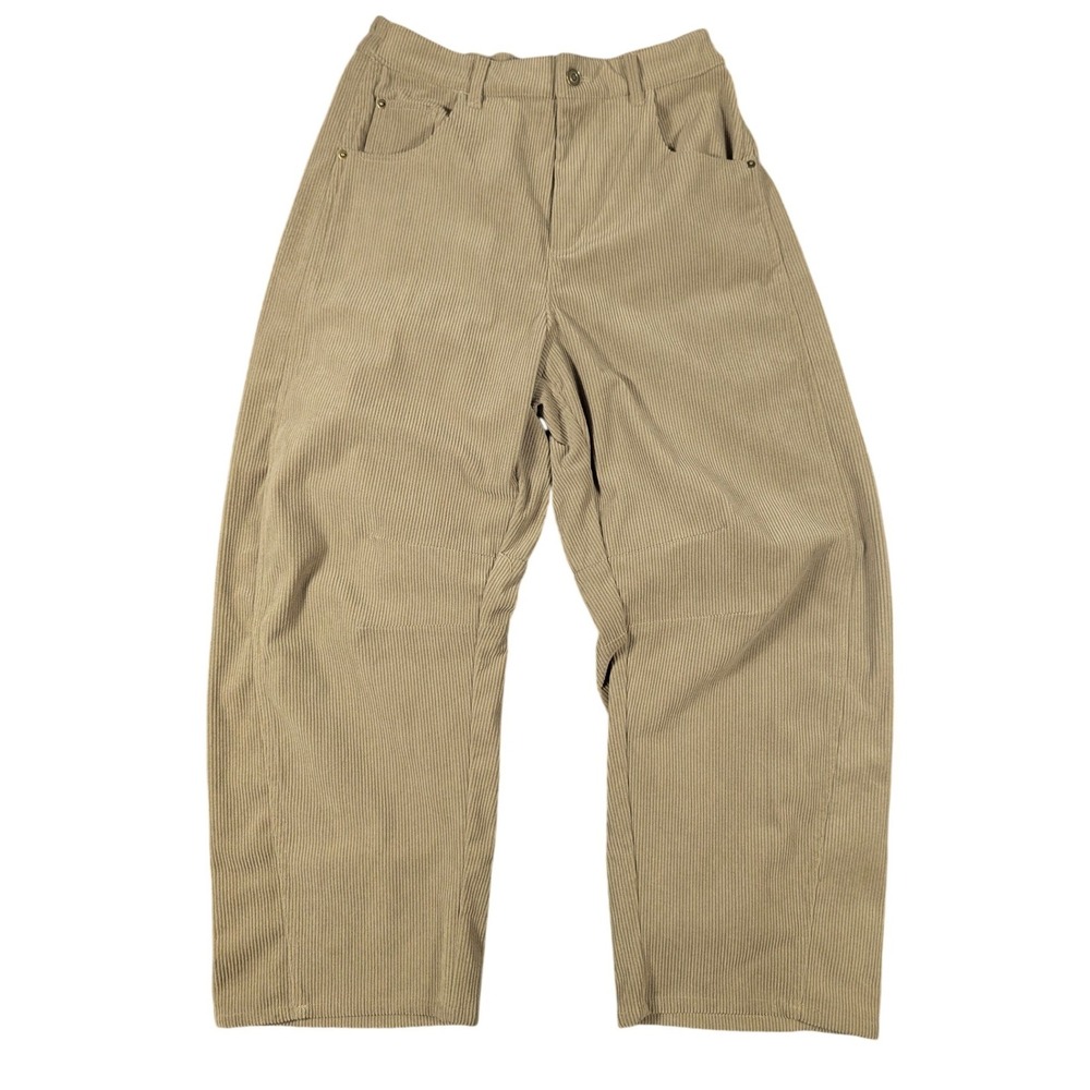 Iwollence‎ Womens Tan Wide Leg Corduroy Pants Large Khaki Elastic Back Waist
